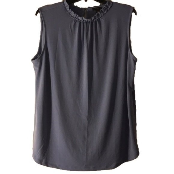 Ann Taylor Ruffle Mock Neck Shell Blouse Top Blue Size L - Picture 1 of 2